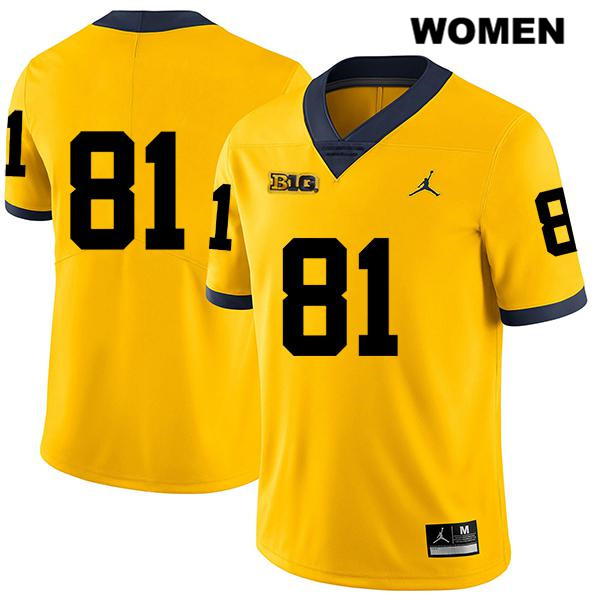 Women's NCAA Michigan Wolverines Nate Schoenle #81 No Name Yellow Jordan Brand Authentic Stitched Legend Football College Jersey BX25M70ST
